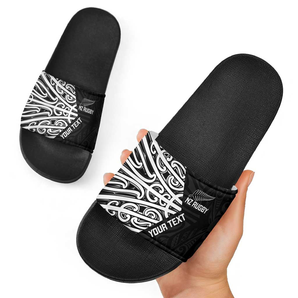 New Zealand Silver Fern Rugby Custom Slide Sandals Maori Koru Go Black Fern - Aussie Hoodie