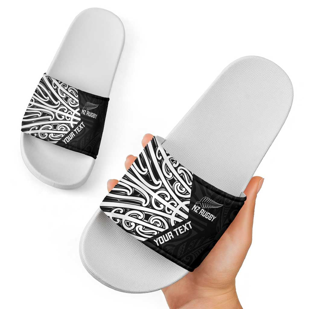 New Zealand Silver Fern Rugby Custom Slide Sandals Maori Koru Go Black Fern - Aussie Hoodie
