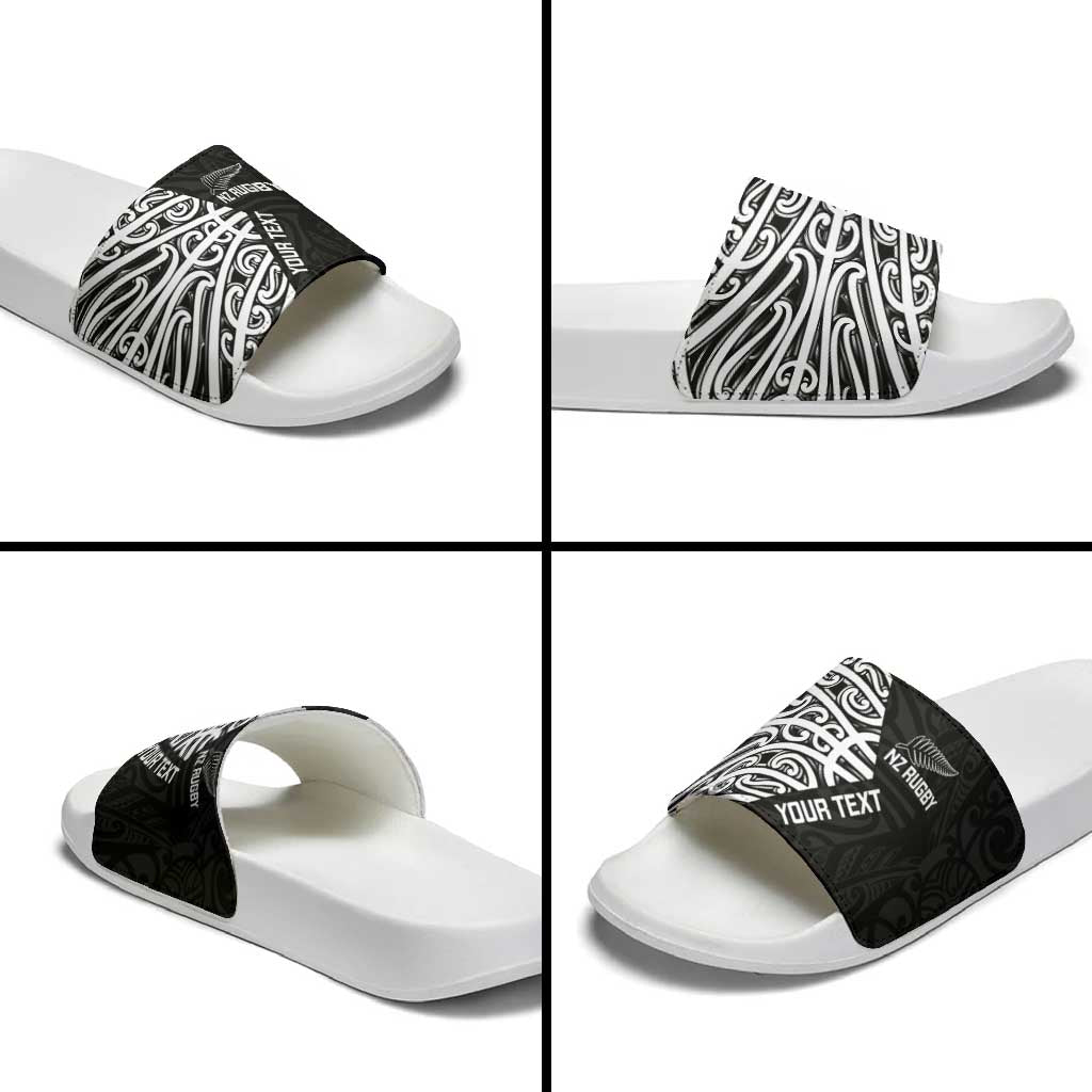 New Zealand Silver Fern Rugby Custom Slide Sandals Maori Koru Go Black Fern - Aussie Hoodie