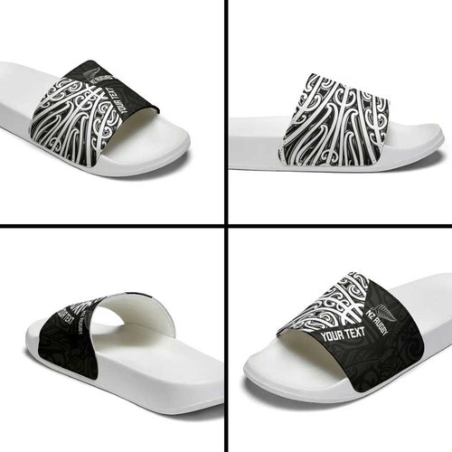 New Zealand Silver Fern Rugby Custom Slide Sandals Maori Koru Go Black Fern - Aussie Hoodie