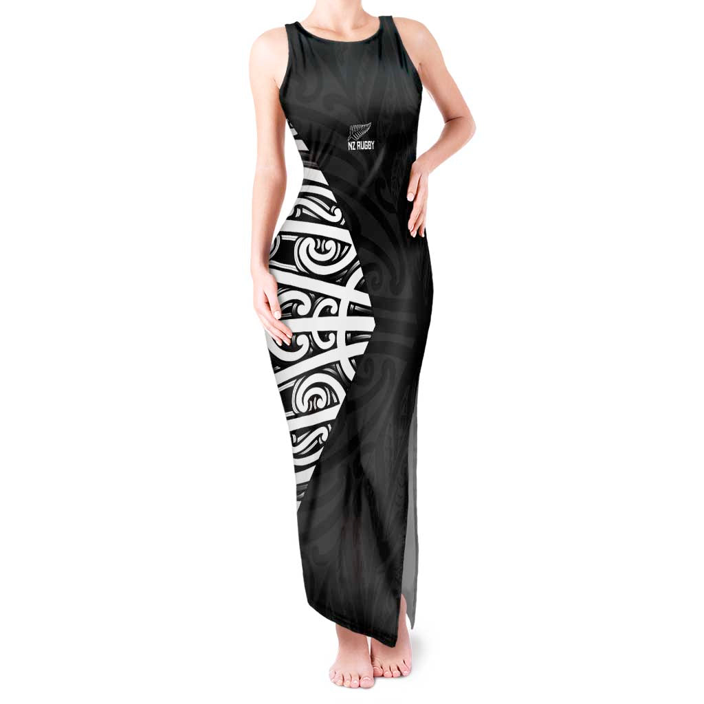 New Zealand Silver Fern Rugby Custom Tank Maxi Dress Maori Koru Go Black Fern - Aussie Hoodie