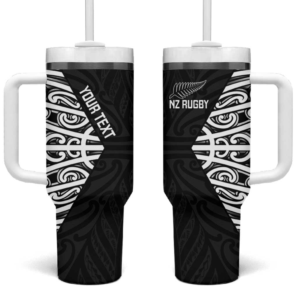 New Zealand Silver Fern Rugby Custom Tumbler With Handle Maori Koru Go Black Fern - Aussie Hoodie