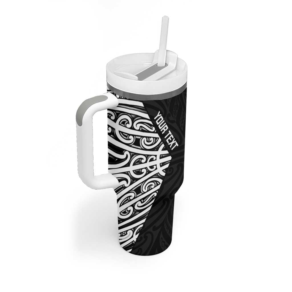 New Zealand Silver Fern Rugby Custom Tumbler With Handle Maori Koru Go Black Fern - Aussie Hoodie