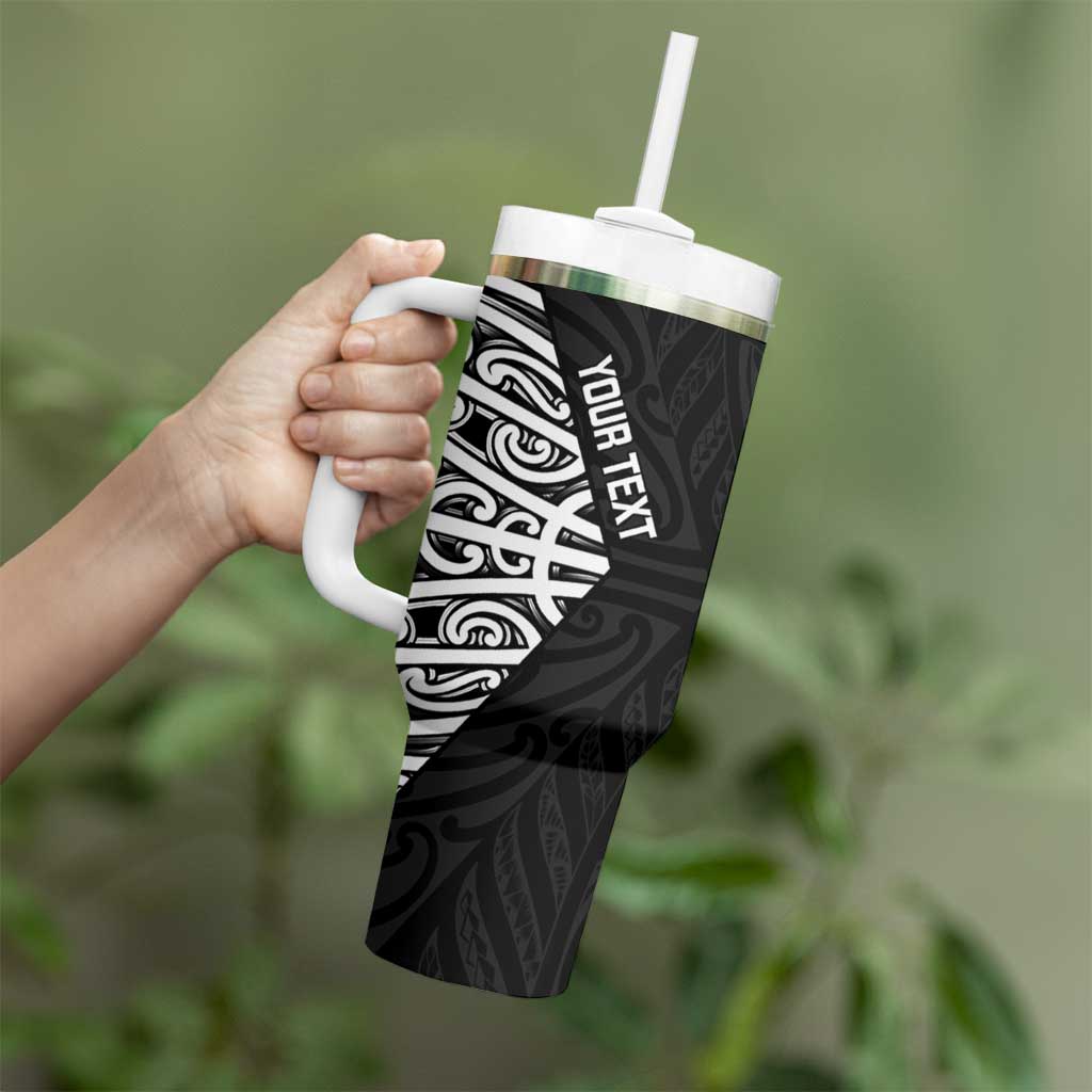 New Zealand Silver Fern Rugby Custom Tumbler With Handle Maori Koru Go Black Fern - Aussie Hoodie