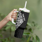 New Zealand Silver Fern Rugby Custom Tumbler With Handle Maori Koru Go Black Fern - Aussie Hoodie