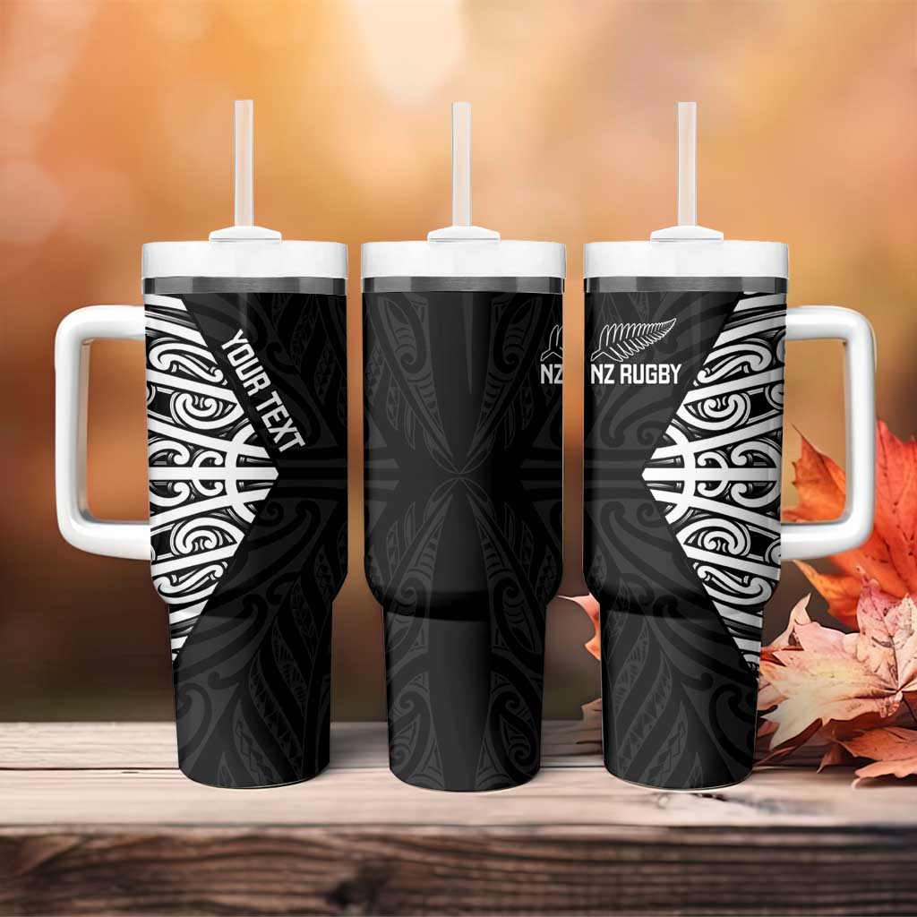 New Zealand Silver Fern Rugby Custom Tumbler With Handle Maori Koru Go Black Fern - Aussie Hoodie