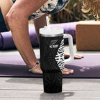 New Zealand Silver Fern Rugby Custom Tumbler With Handle Maori Koru Go Black Fern - Aussie Hoodie
