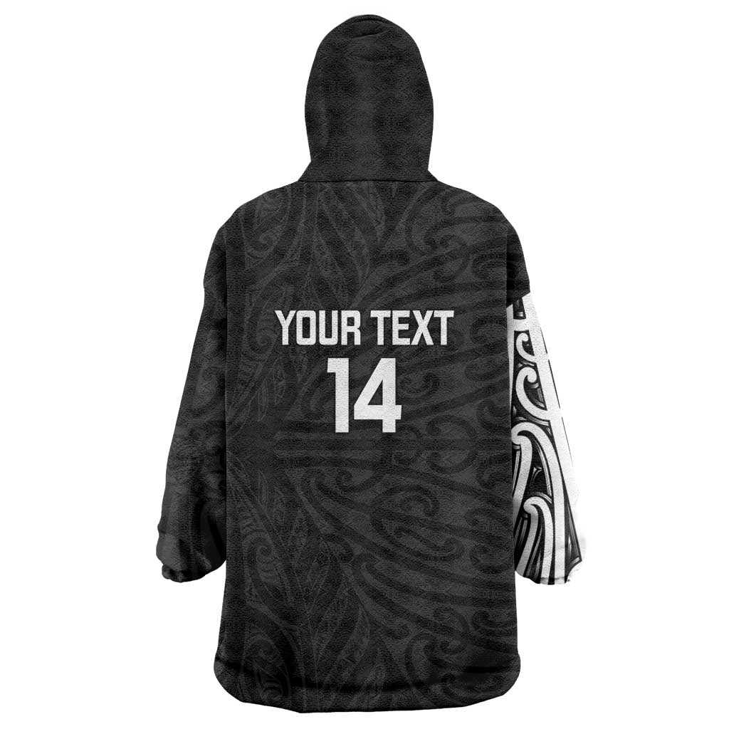 New Zealand Silver Fern Rugby Custom Wearable Blanket Hoodie Maori Koru Go Black Fern - Aussie Hoodie