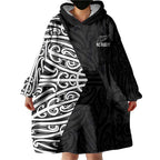 New Zealand Silver Fern Rugby Custom Wearable Blanket Hoodie Maori Koru Go Black Fern - Aussie Hoodie