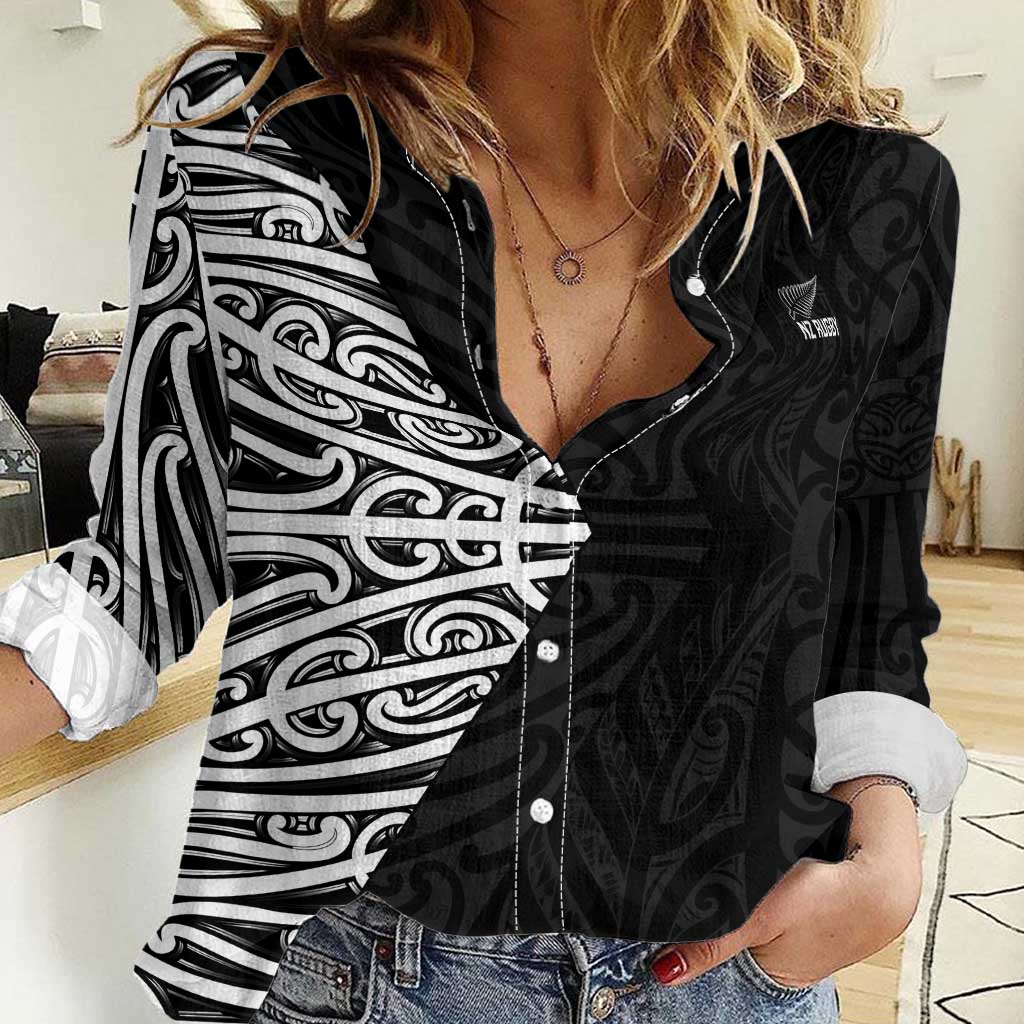 New Zealand Silver Fern Rugby Custom Women Casual Shirt Maori Koru Go Black Fern - Aussie Hoodie
