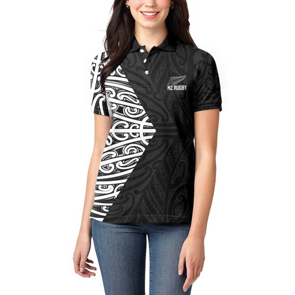 New Zealand Silver Fern Rugby Custom Women Polo Shirt Maori Koru Go Black Fern - Aussie Hoodie