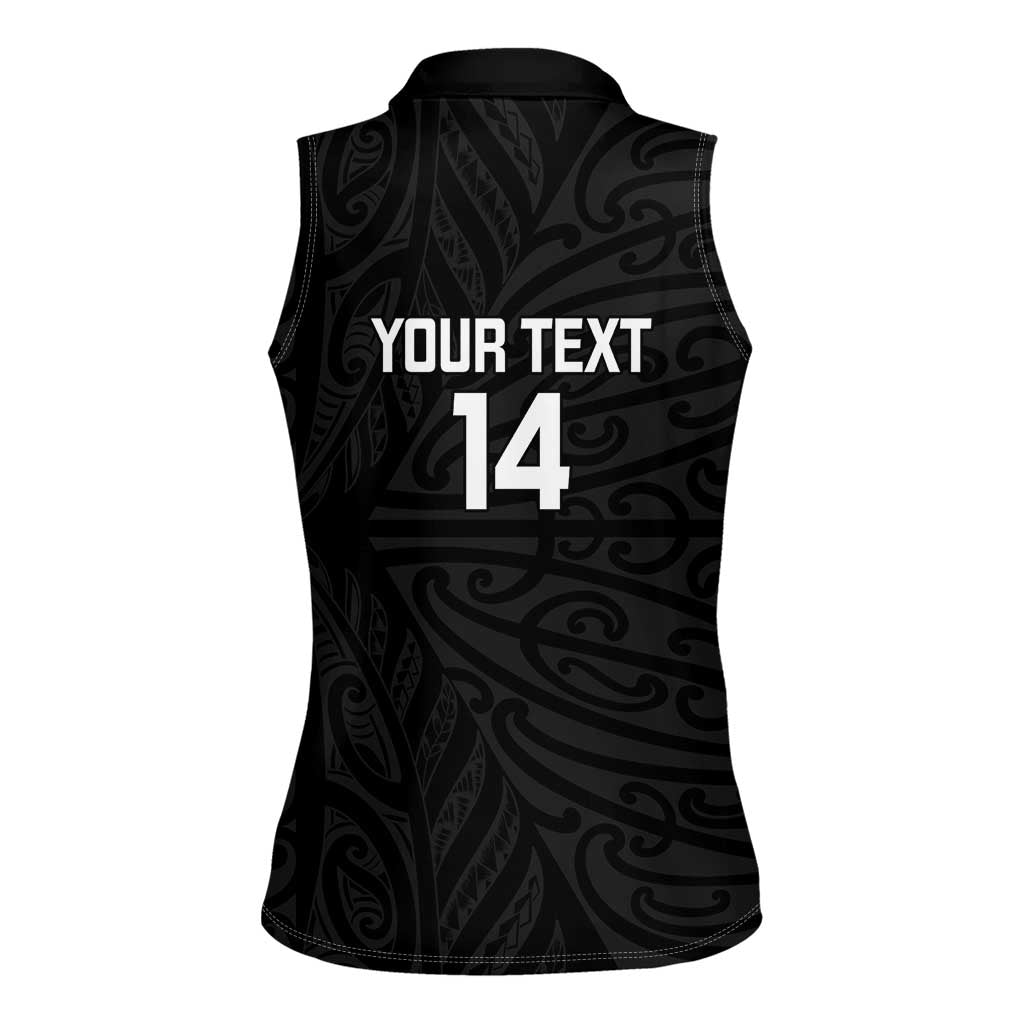 New Zealand Silver Fern Rugby Custom Women Sleeveless Polo Shirt Maori Koru Go Black Fern - Aussie Hoodie