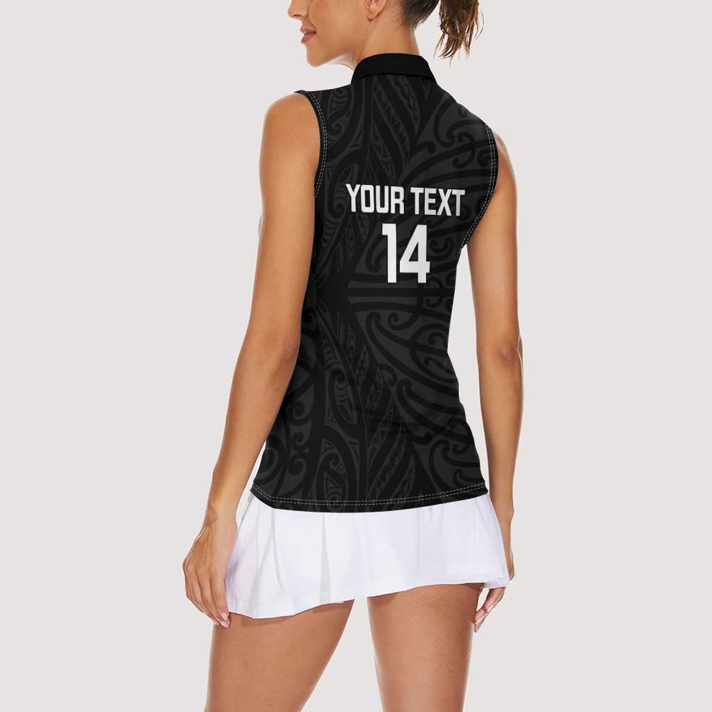 New Zealand Silver Fern Rugby Custom Women Sleeveless Polo Shirt Maori Koru Go Black Fern - Aussie Hoodie