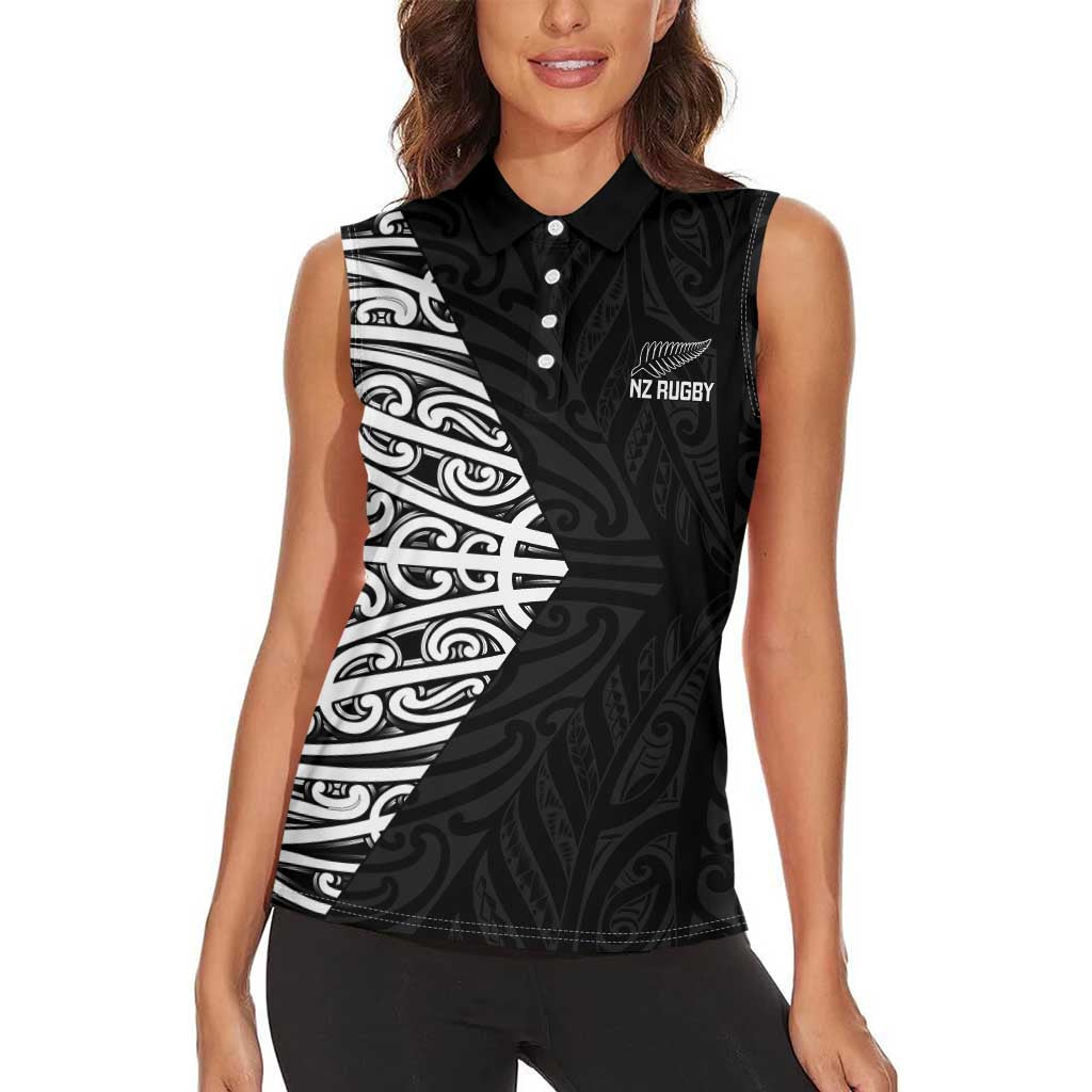 New Zealand Silver Fern Rugby Custom Women Sleeveless Polo Shirt Maori Koru Go Black Fern - Aussie Hoodie
