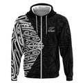 New Zealand Silver Fern Rugby Custom Zip Hoodie Maori Koru Go Black Fern - Aussie Hoodie