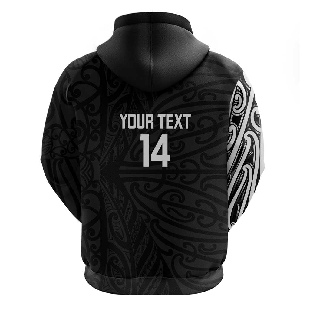 New Zealand Silver Fern Rugby Custom Zip Hoodie Maori Koru Go Black Fern - Aussie Hoodie