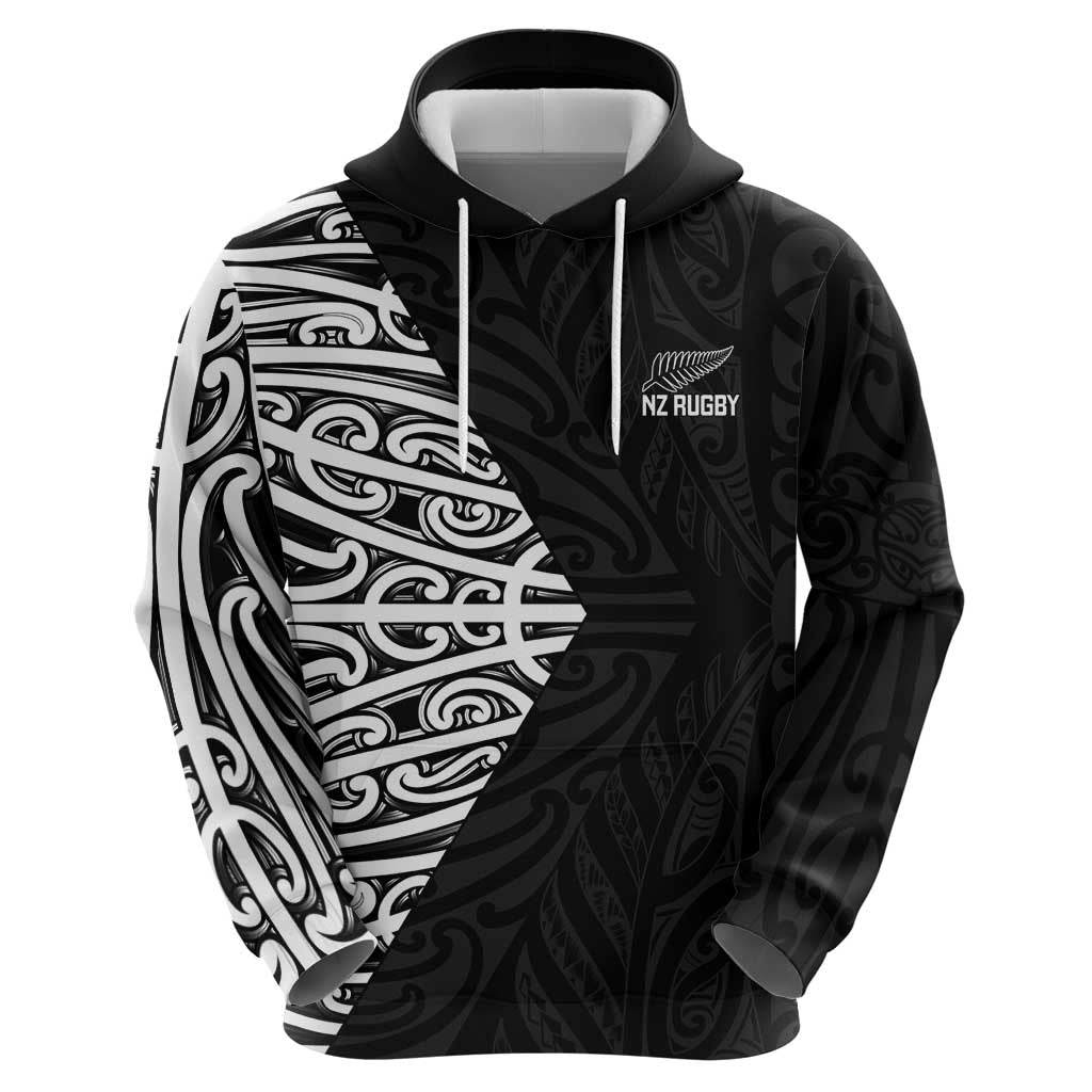 New Zealand Silver Fern Rugby Custom Zip Hoodie Maori Koru Go Black Fern - Aussie Hoodie