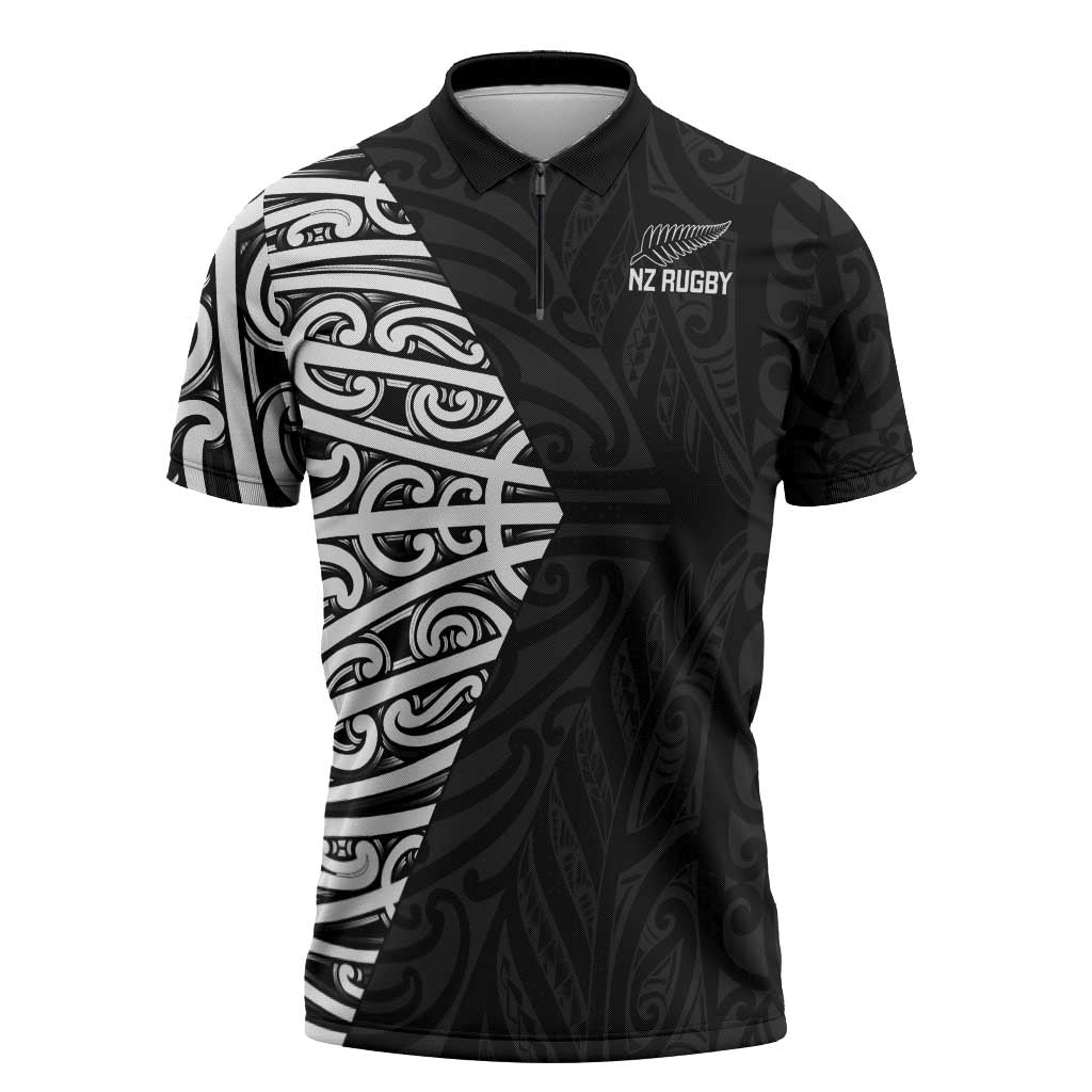 New Zealand Silver Fern Rugby Custom Zipper Polo Shirt Maori Koru Go Black Fern - Aussie Hoodie