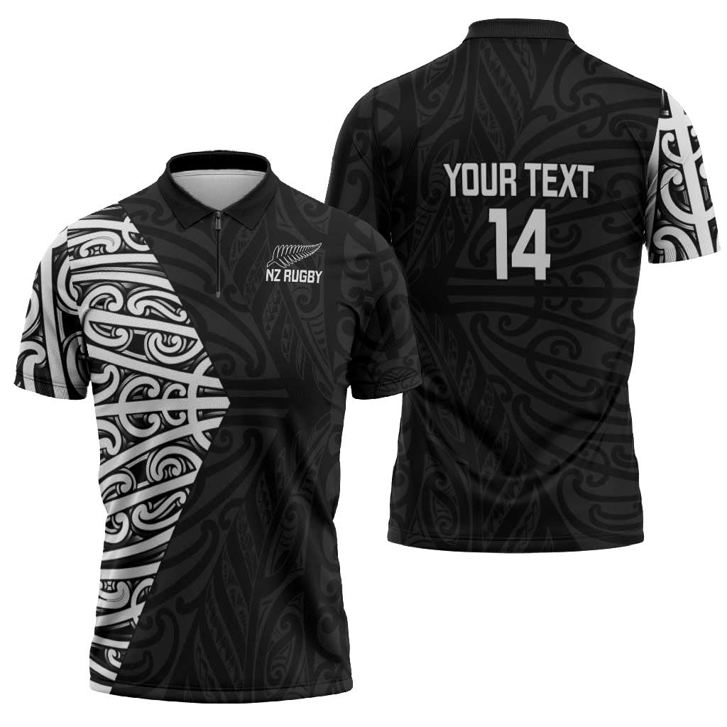 New Zealand Silver Fern Rugby Custom Zipper Polo Shirt Maori Koru Go Black Fern - Aussie Hoodie