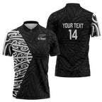 New Zealand Silver Fern Rugby Custom Zipper Polo Shirt Maori Koru Go Black Fern - Aussie Hoodie