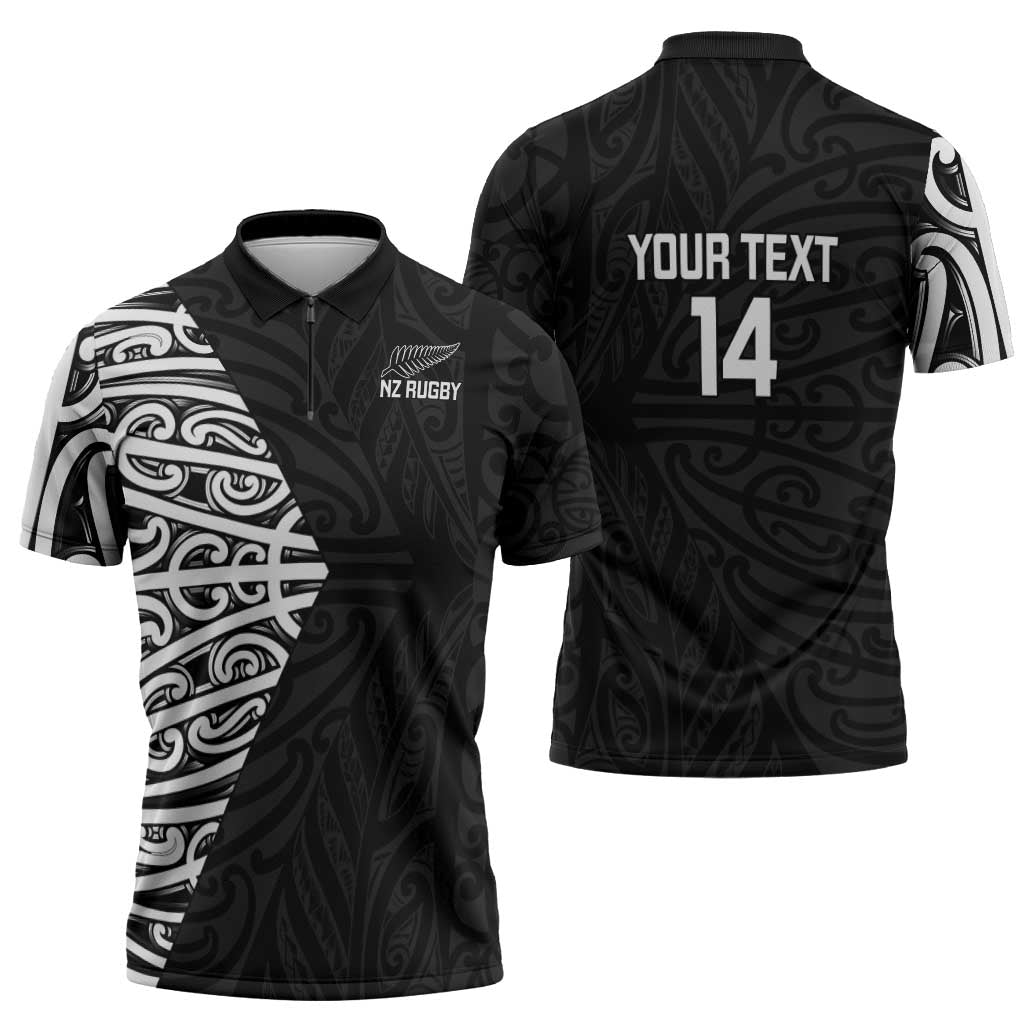New Zealand Silver Fern Rugby Custom Zipper Polo Shirt Maori Koru Go Black Fern - Aussie Hoodie