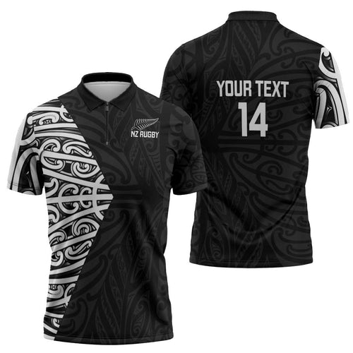 New Zealand Silver Fern Rugby Custom Zipper Polo Shirt Maori Koru Go Black Fern - Aussie Hoodie