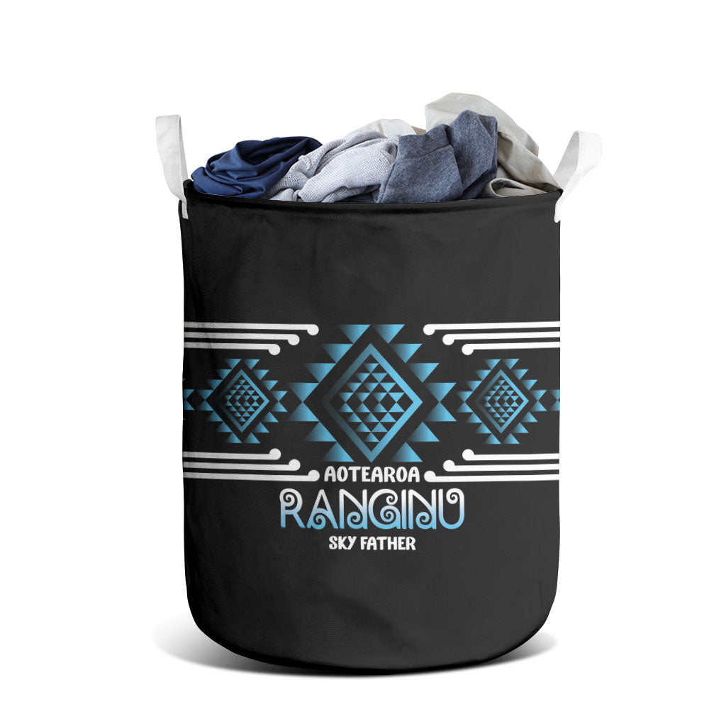 Aotearoa Atua Ranginui Laundry Basket Maori Sky Father Taniko Motifs