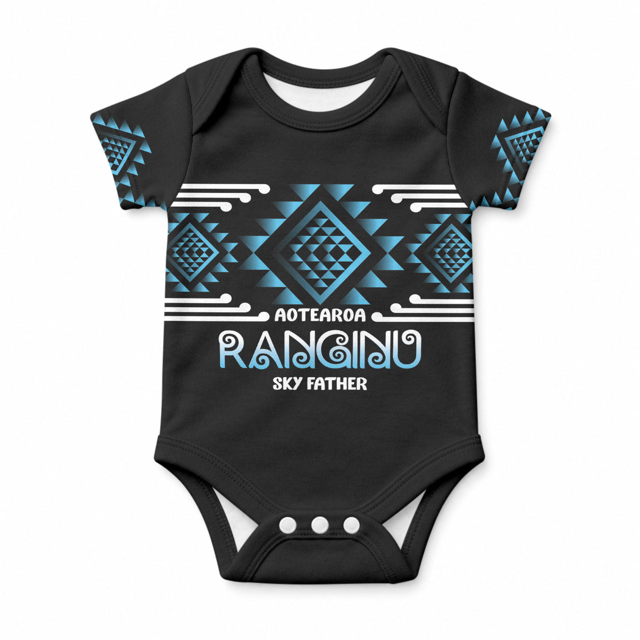 Aotearoa Atua Ranginui Personalised Baby Onesie Maori Sky Father Taniko Motifs