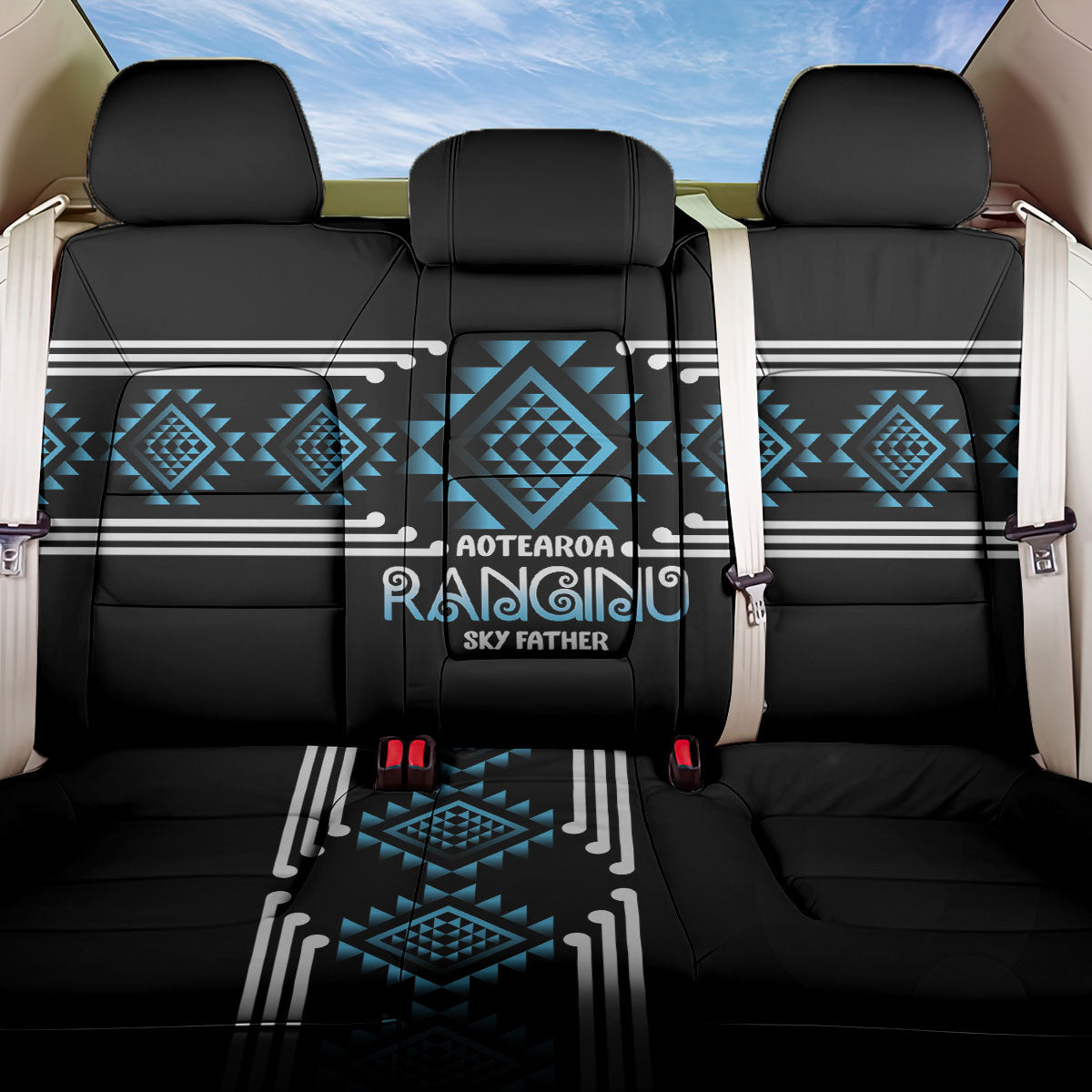 Aotearoa Atua Ranginui Back Car Seat Cover Maori Sky Father Taniko Motifs
