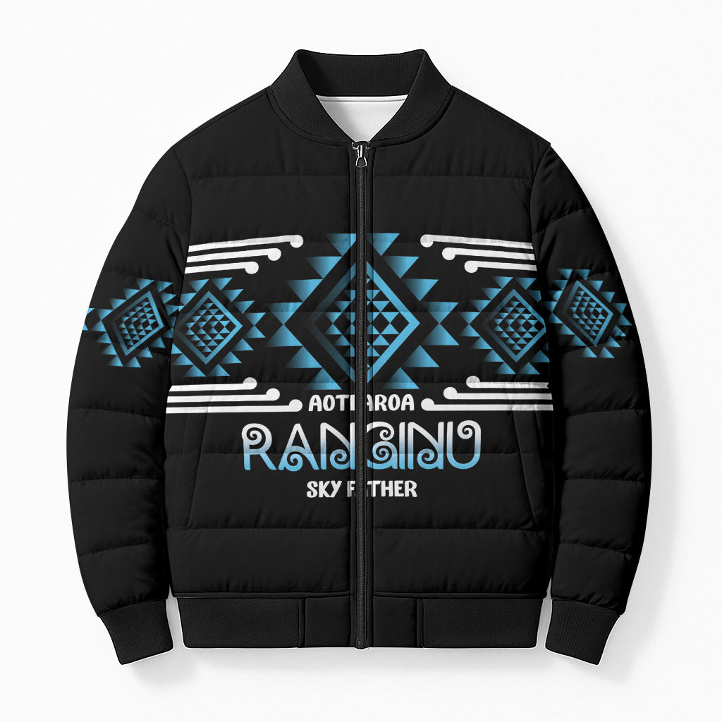 Aotearoa Atua Ranginui Personalised Bomber Puffer Jacket Maori Sky Father Taniko Motifs