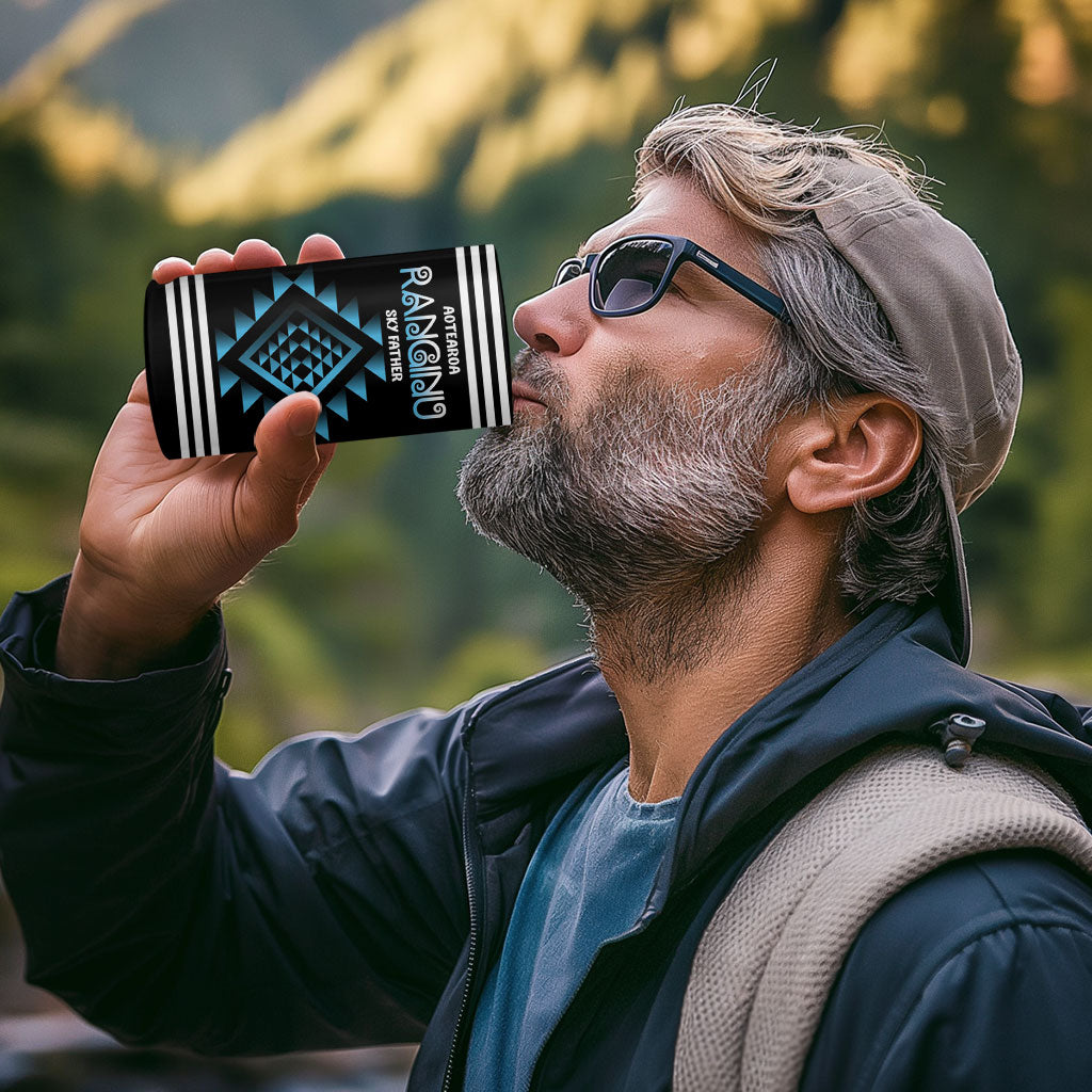 Aotearoa Atua Ranginui Personalised 4 in 1 Can Cooler Tumbler Maori Sky Father Taniko Motifs