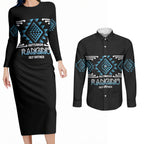 Aotearoa Atua Ranginui Personalised Couples Matching Long Sleeve Bodycon Dress and Long Sleeve Button Shirt Maori Sky Father Taniko Motifs