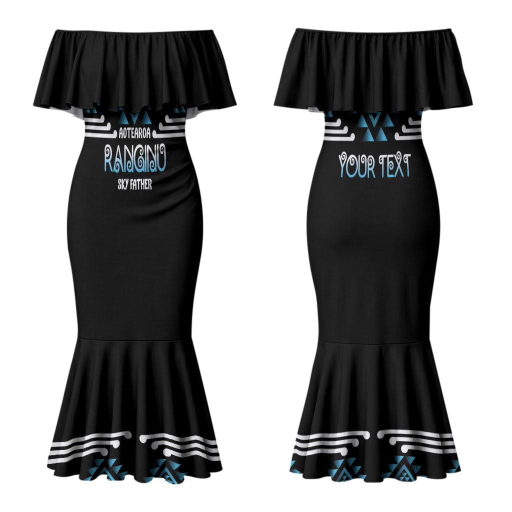 Aotearoa Atua Ranginui Personalised Couples Matching Mermaid Dress and Long Sleeve Button Shirt Maori Sky Father Taniko Motifs