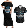 Aotearoa Atua Ranginui Personalised Couples Matching Off Shoulder Maxi Dress and Hawaiian Shirt Maori Sky Father Taniko Motifs
