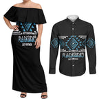 Aotearoa Atua Ranginui Personalised Couples Matching Off Shoulder Maxi Dress and Long Sleeve Button Shirt Maori Sky Father Taniko Motifs