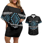 Aotearoa Atua Ranginui Personalised Couples Matching Off Shoulder Short Dress and Hawaiian Shirt Maori Sky Father Taniko Motifs