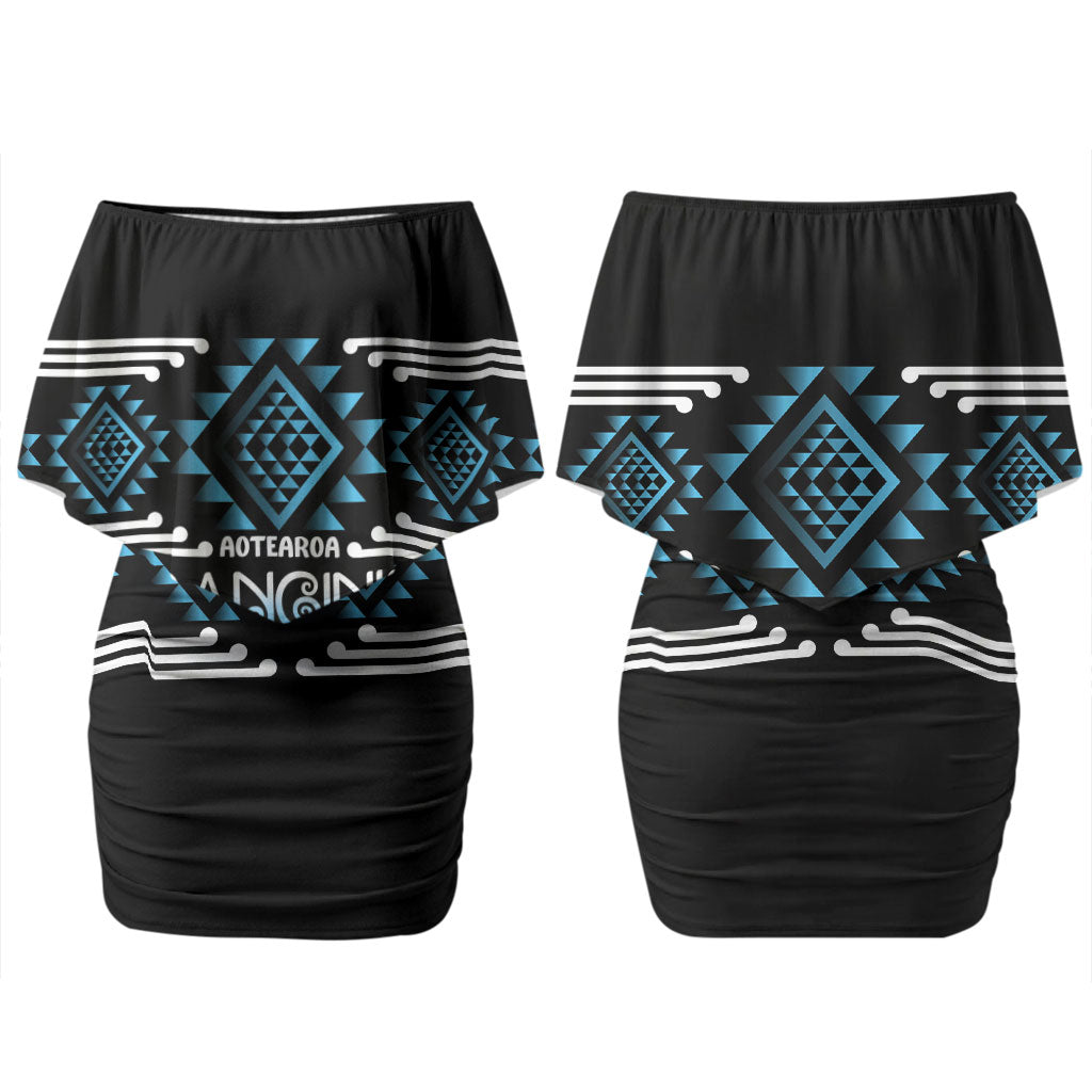 Aotearoa Atua Ranginui Personalised Couples Matching Off Shoulder Short Dress and Hawaiian Shirt Maori Sky Father Taniko Motifs