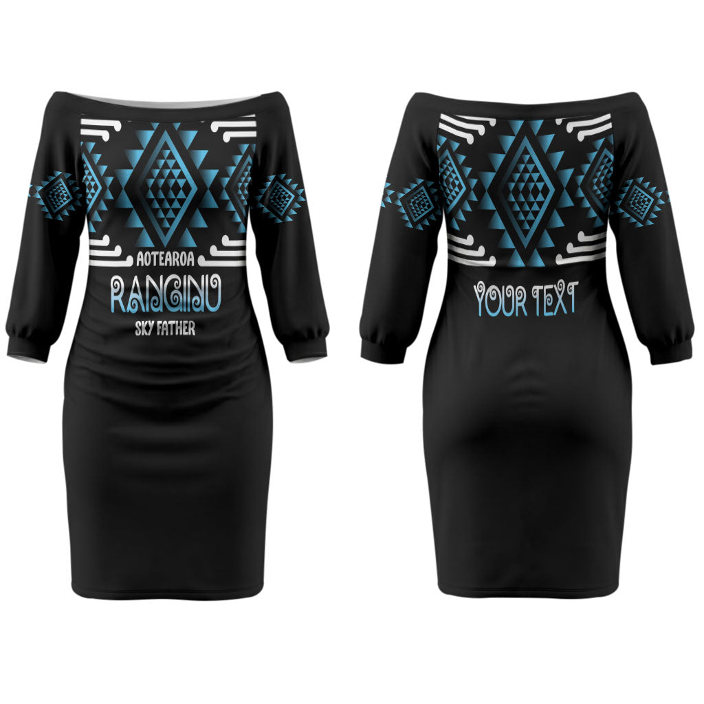 Aotearoa Atua Ranginui Personalised Couples Matching Off The Shoulder Long Sleeve Dress and Hawaiian Shirt Maori Sky Father Taniko Motifs