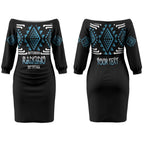 Aotearoa Atua Ranginui Personalised Couples Matching Off The Shoulder Long Sleeve Dress and Hawaiian Shirt Maori Sky Father Taniko Motifs