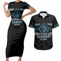 Aotearoa Atua Ranginui Personalised Couples Matching Short Sleeve Bodycon Dress and Hawaiian Shirt Maori Sky Father Taniko Motifs