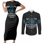 Aotearoa Atua Ranginui Personalised Couples Matching Short Sleeve Bodycon Dress and Long Sleeve Button Shirt Maori Sky Father Taniko Motifs