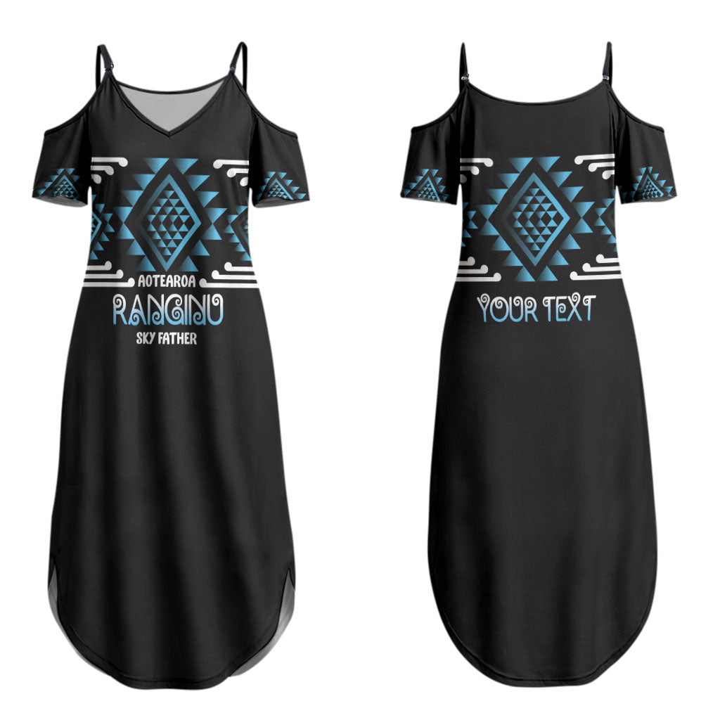 Aotearoa Atua Ranginui Personalised Couples Matching Summer Maxi Dress and Hawaiian Shirt Maori Sky Father Taniko Motifs