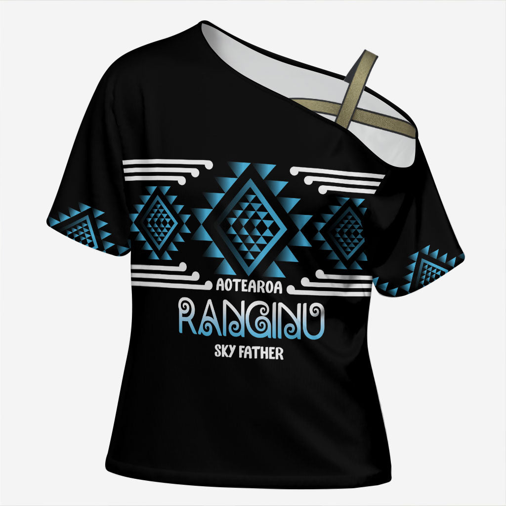 Aotearoa Atua Ranginui Personalised Cross Shoulder Shirt Maori Sky Father Taniko Motifs