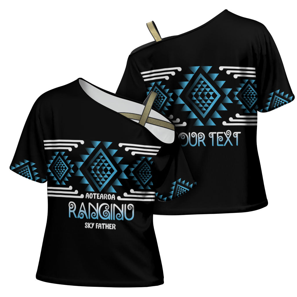 Aotearoa Atua Ranginui Personalised Cross Shoulder Shirt Maori Sky Father Taniko Motifs