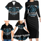 Aotearoa Atua Ranginui Personalised Family Matching Long Sleeve Bodycon Dress and Hawaiian Shirt Maori Sky Father Taniko Motifs