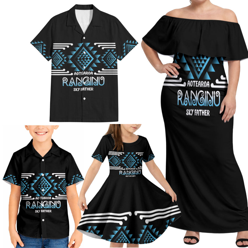 Aotearoa Atua Ranginui Personalised Family Matching Off Shoulder Maxi Dress and Hawaiian Shirt Maori Sky Father Taniko Motifs