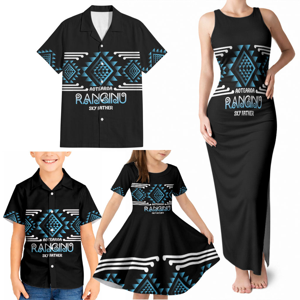 Aotearoa Atua Ranginui Personalised Family Matching Tank Maxi Dress and Hawaiian Shirt Maori Sky Father Taniko Motifs