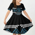 Aotearoa Atua Ranginui Personalised Kid Short Sleeve Dress Maori Sky Father Taniko Motifs
