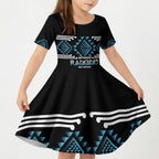 Aotearoa Atua Ranginui Personalised Kid Short Sleeve Dress Maori Sky Father Taniko Motifs