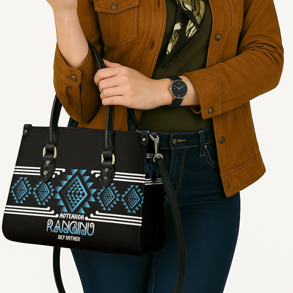 Aotearoa Atua Ranginui Leather Bag Maori Sky Father Taniko Motifs